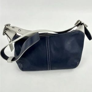 💙Vintage Coach 9564 Dark Blue & White Leather Demi Legacy Bag COA